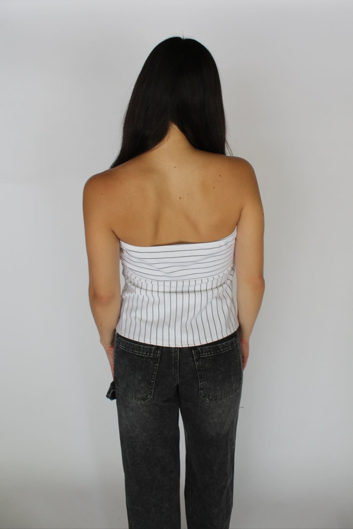 White-Black Strapless Top