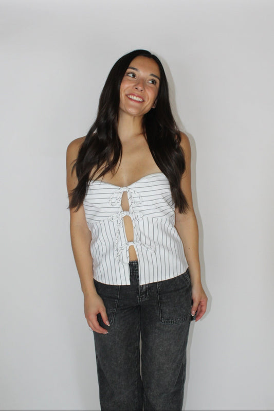 White-Black Strapless Top