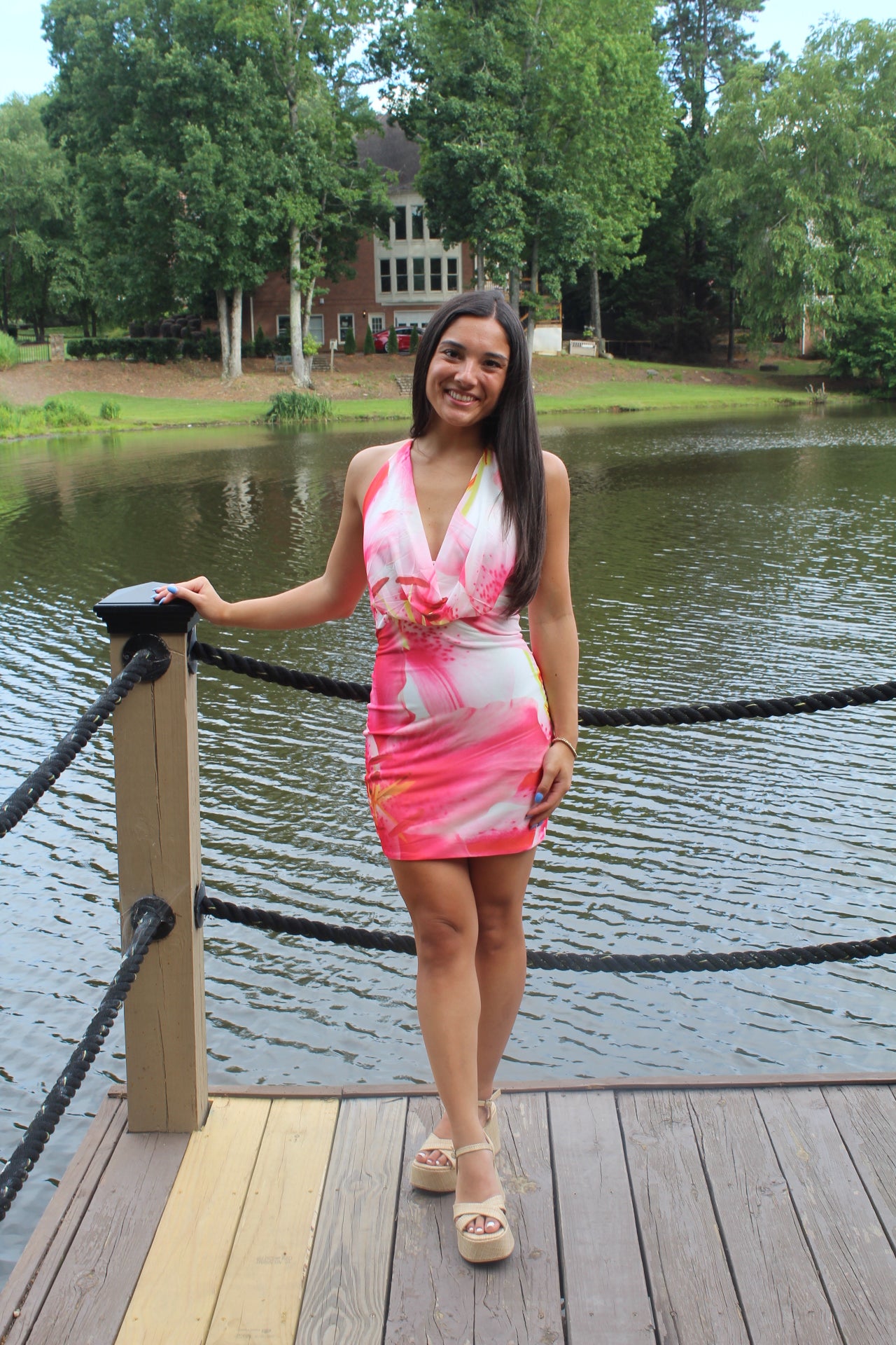 Pink Floral Mini Halter Dress