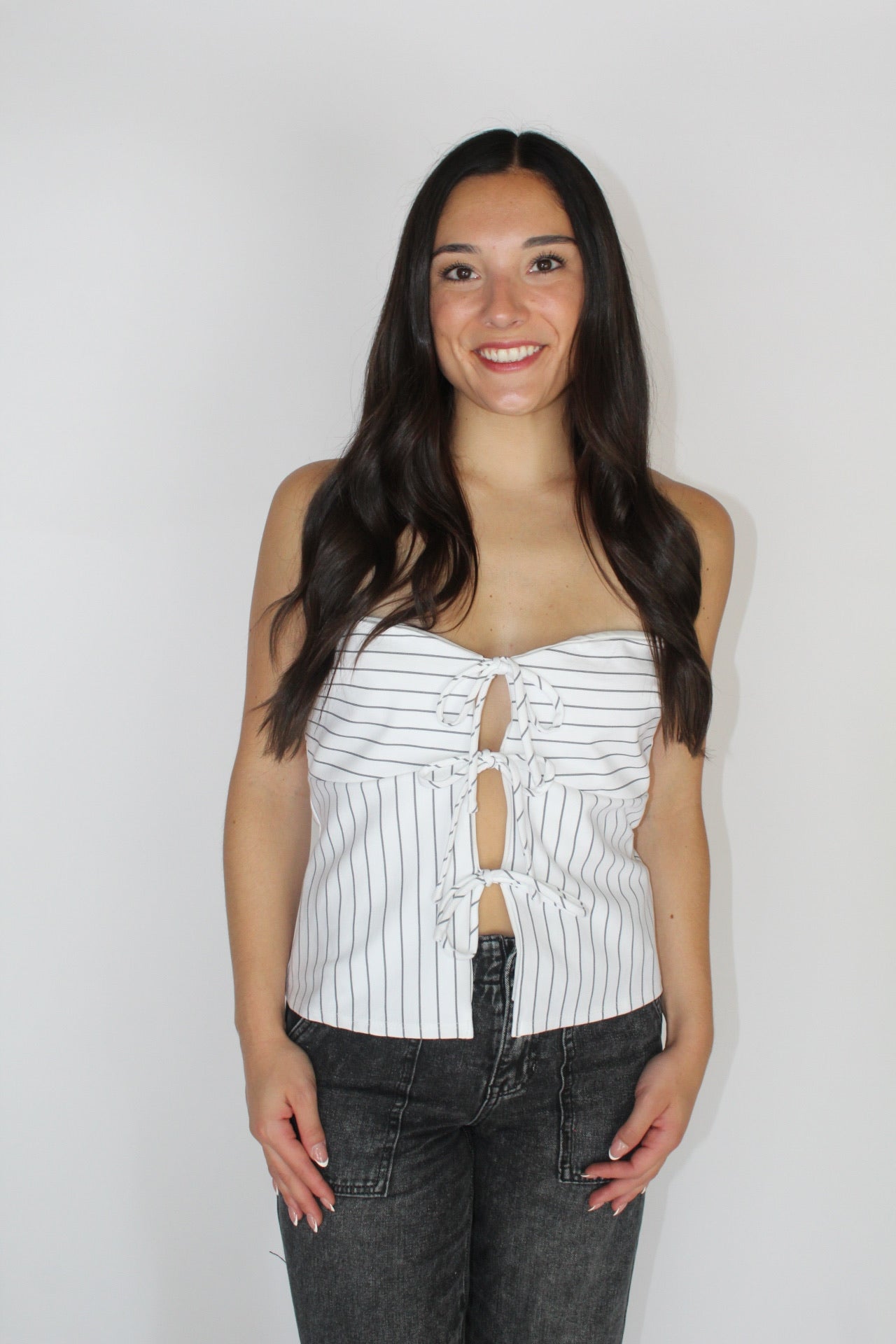 White-Black Strapless Top