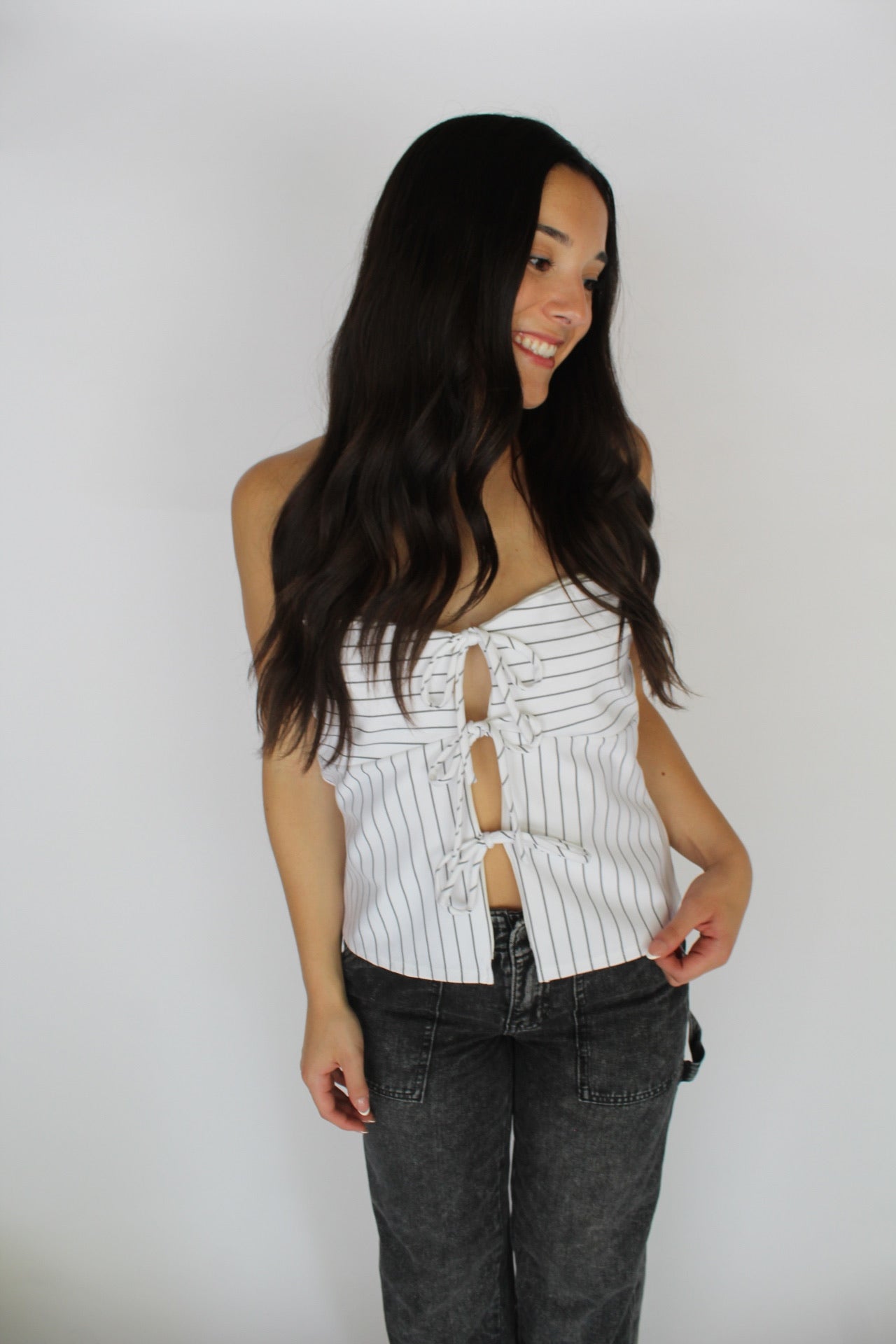 White-Black Strapless Top