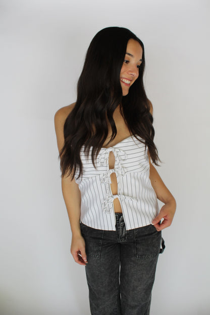 White-Black Strapless Top