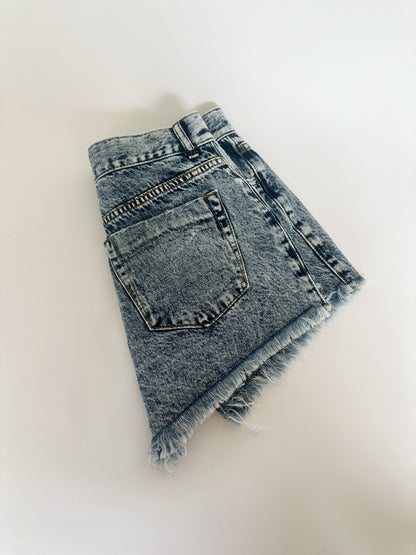 High Rise Frayed Denim Shorts