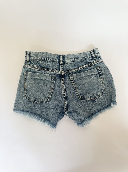 High Rise Frayed Denim Shorts