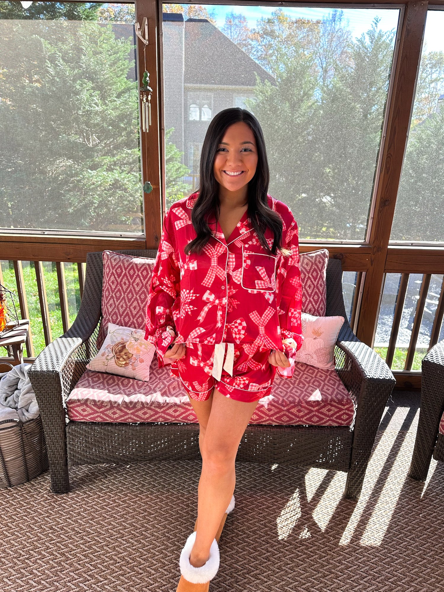 Red Bows Pajama Shorts Set