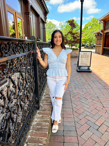 Endless Blue Pleated Top