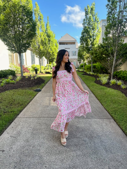 Pink Blossom Midi Dress