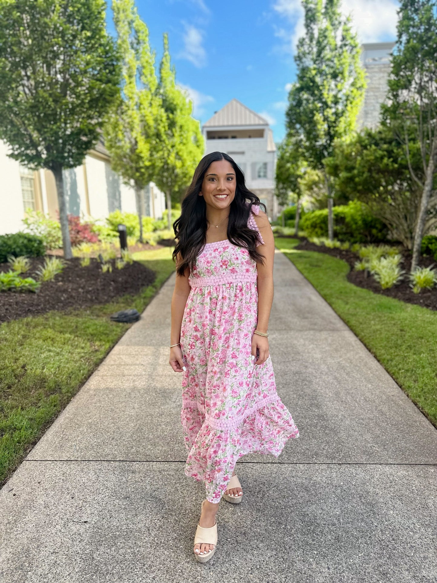 Pink Blossom Midi Dress